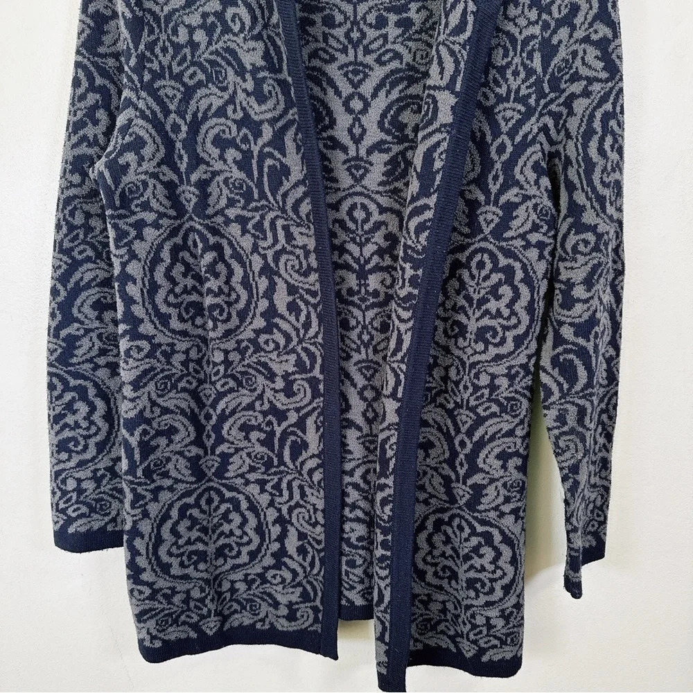 Talbots Open Front Cashmere Blend Navy Jacquard Cardigan - Picture 7 of 16